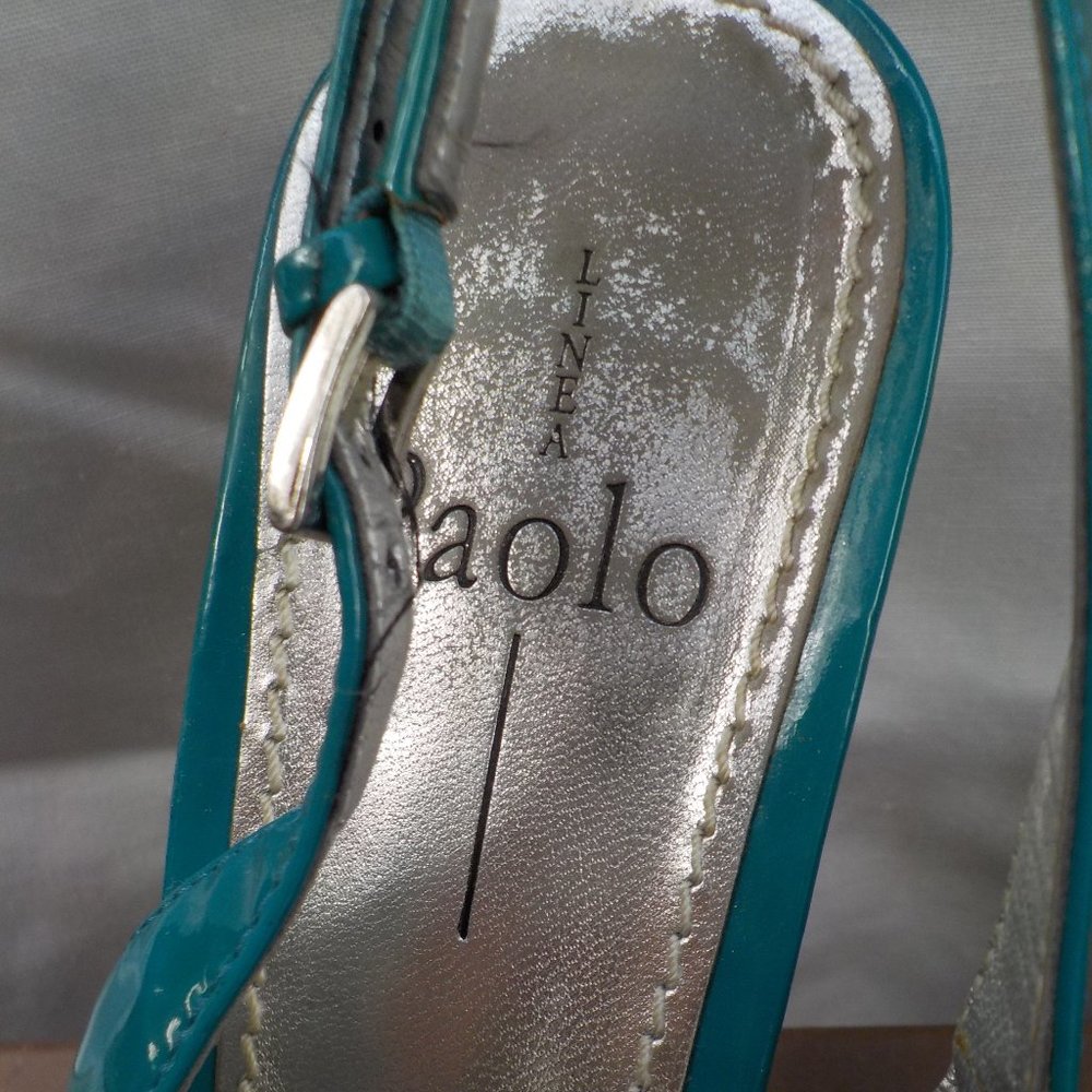 Gorgeous Linea Paolo Peep-toe Wedge Sandals Turquoise and Silver SZ 8/ 8.5 N/M - Picture 4 of 16